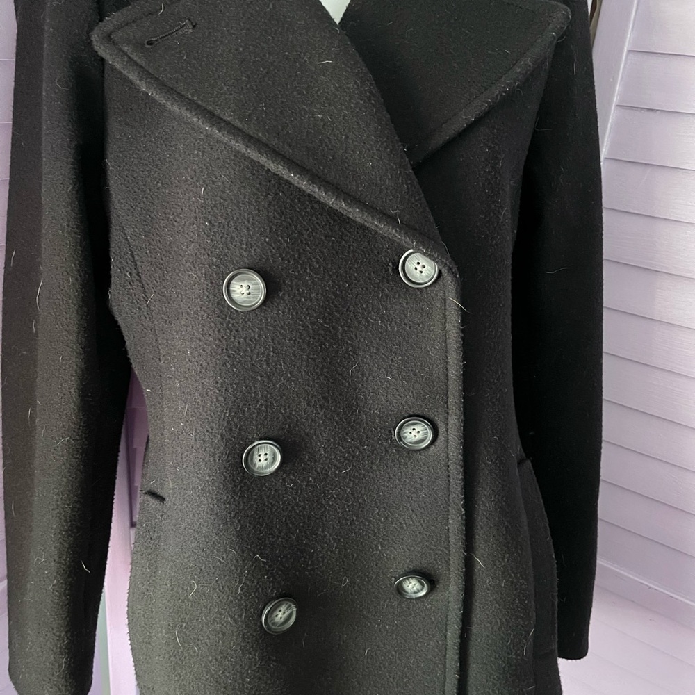OLD NAVY Stylish Black Double-Breasted Coat. Wool, unlined. Size S. 19” ptp 27”